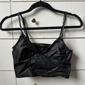Faux leather cropped going out top